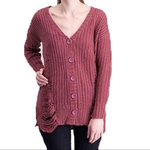 Derek Heart Distressed Button Down Cardigan